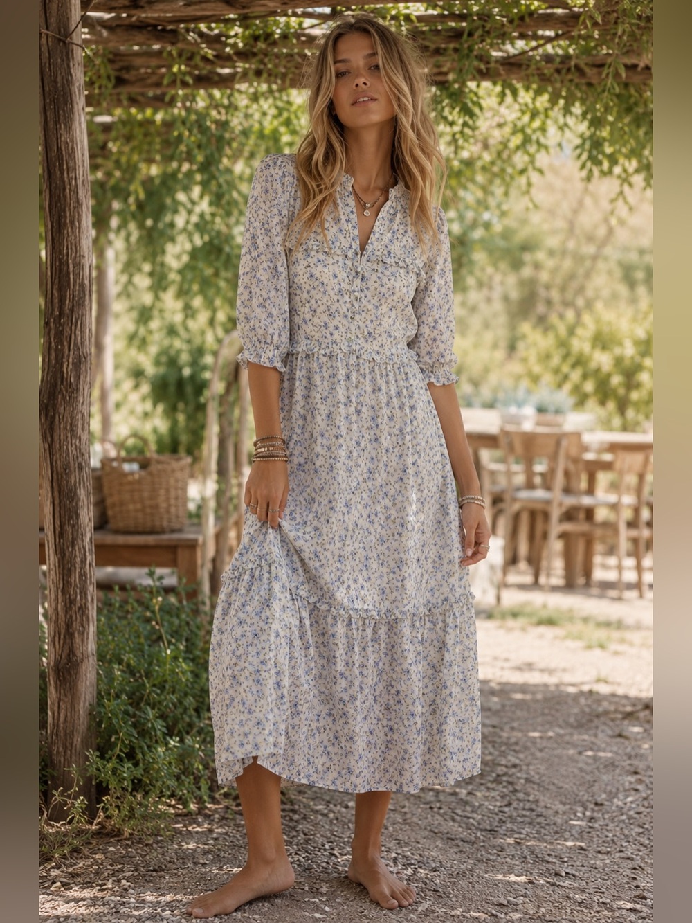 JUST ME | Beverly Floral Quarter Sleeve Midi Dress